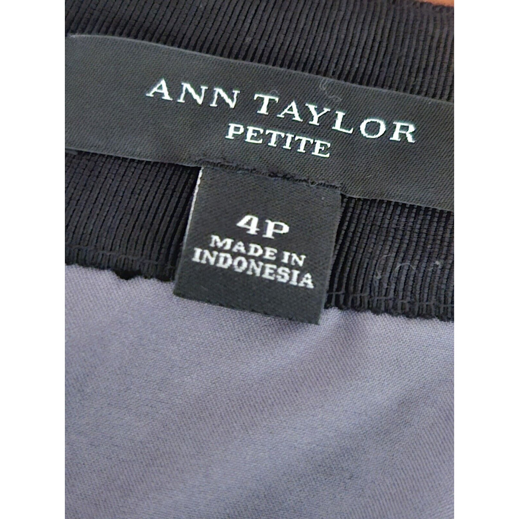 Ann Taylor Black White Wool Blend Skirt Faux Leather Pocket Trim Size 4P