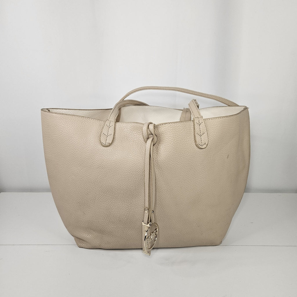 Y2K BCBG Paris Reversible Faux Leather Tote Laptop Bag Beige Goldtone Hardware