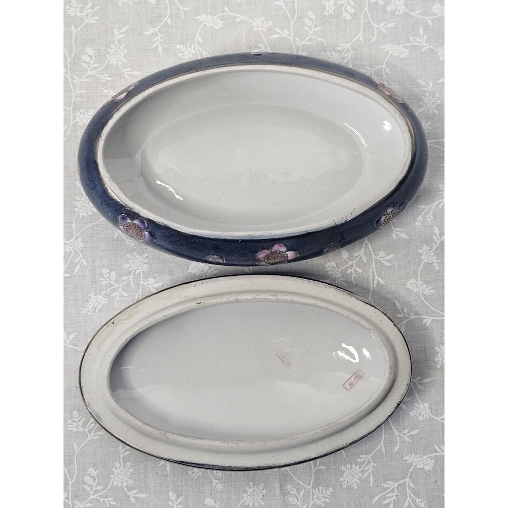 Vintage Toyo Like Trinket Dish with Lid Chinese Hand Painted Floral 2-Piece 6"