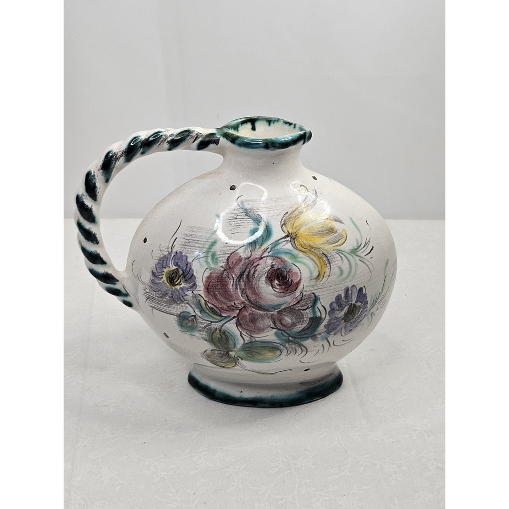 Vintage Ulmer Keramik Floral Pitcher Mid Century Pottery Germany #206
