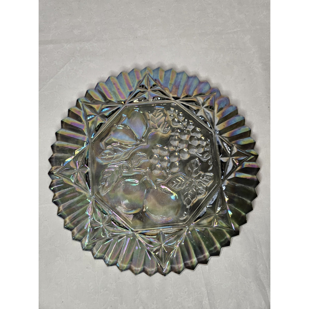 Vtg Federal Pioneer Iridescent Smoky Gray Carnival Glass Plate Dish 11" Tray