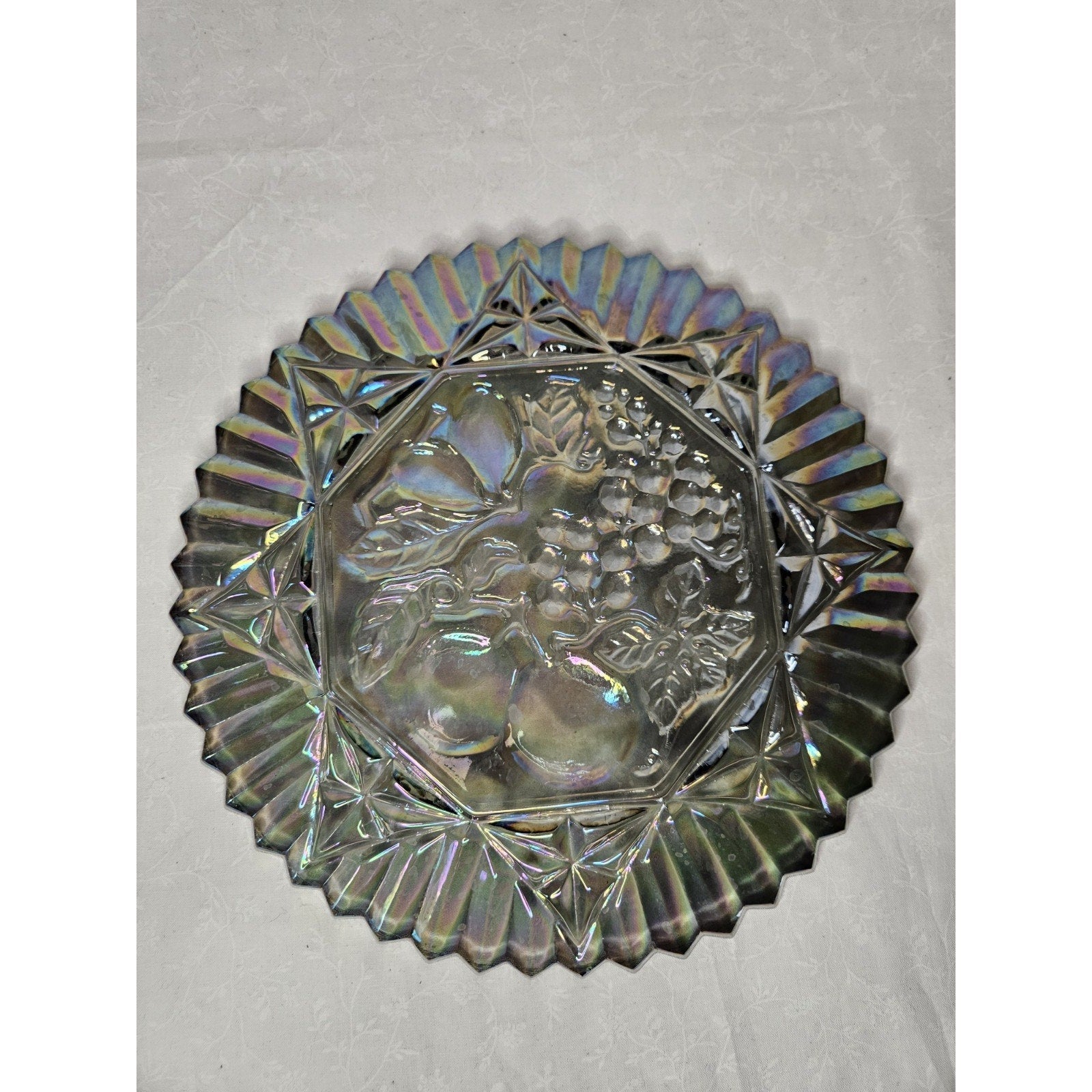 Vtg Federal Pioneer Iridescent Smoky Gray Carnival Glass Plate Dish 11" Tray