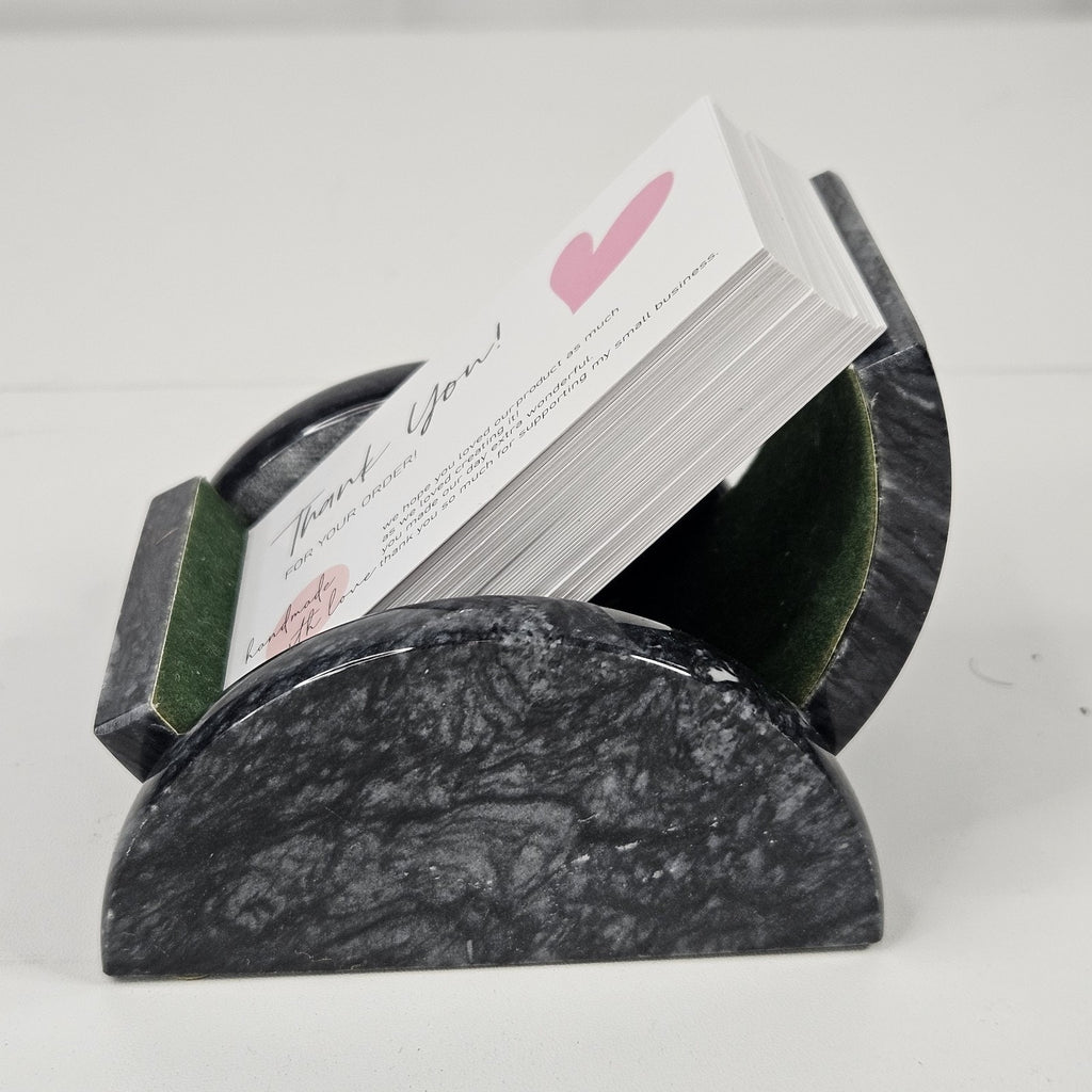 Business Card Holder for Desk Gray Cut & Polished Marble Stone