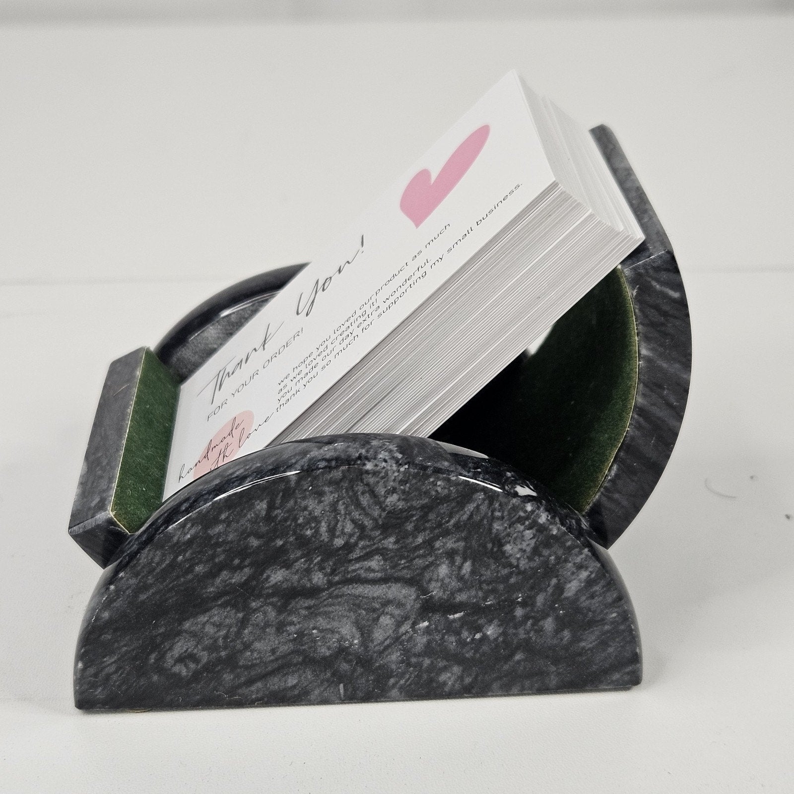Business Card Holder for Desk Gray Cut & Polished Marble Stone