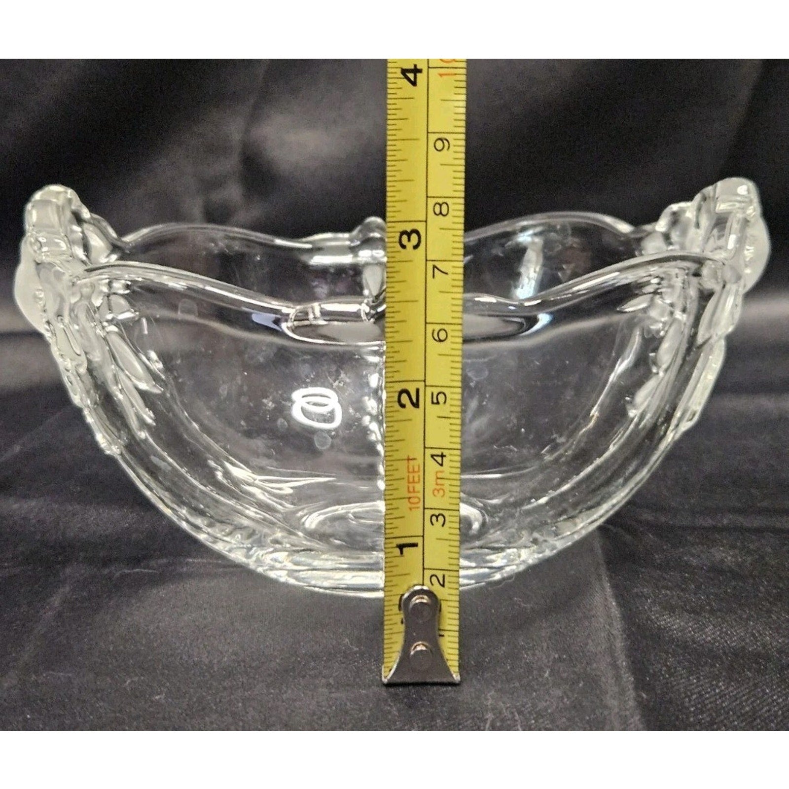 Vintage Clear Glass Etched Leaves Flowers Bowl Retro Candy Dish Ring Bowl 6"x3"