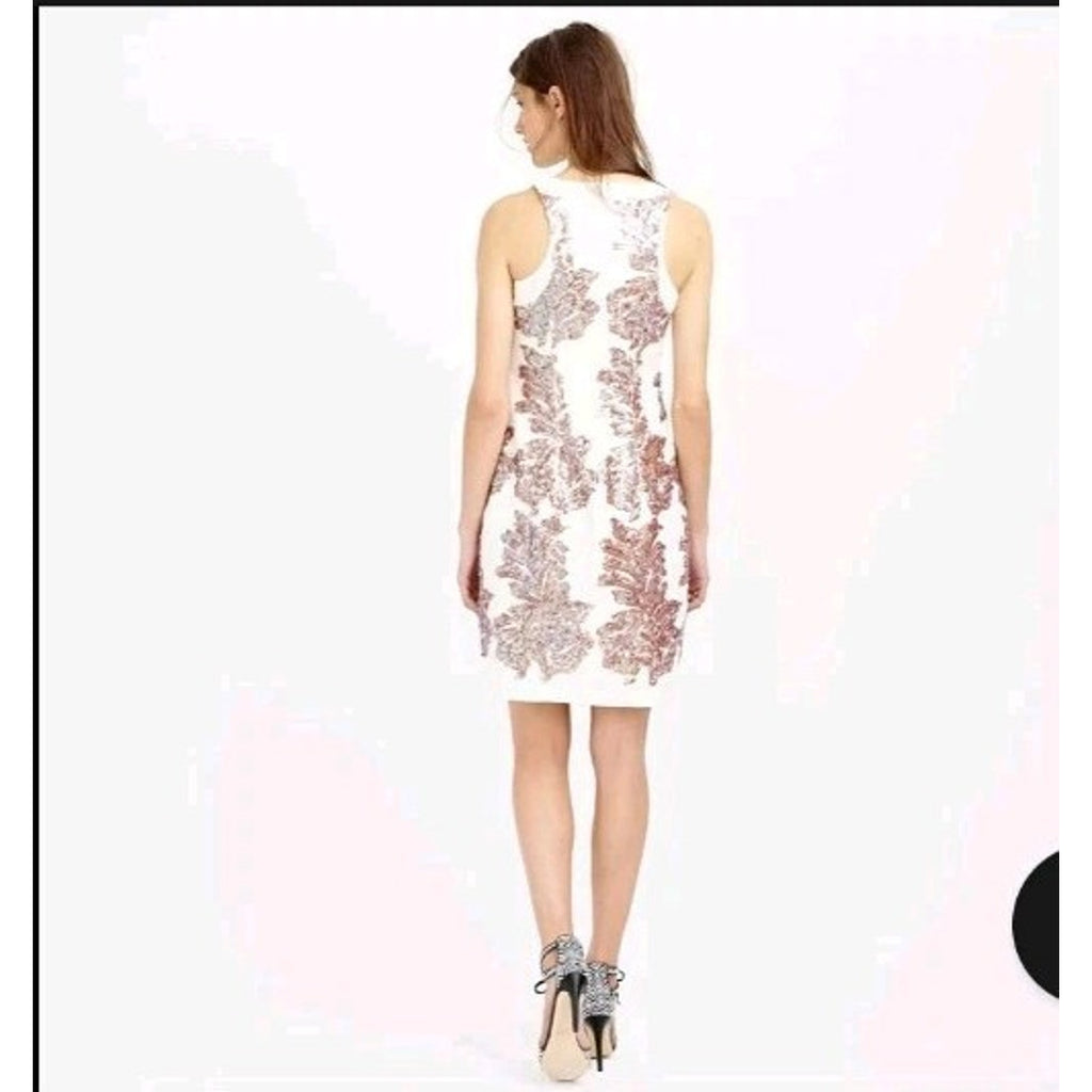J.Crew Dress 0 White Linen Iridescent Sequin V-Neck Sleeveless Mini Shift