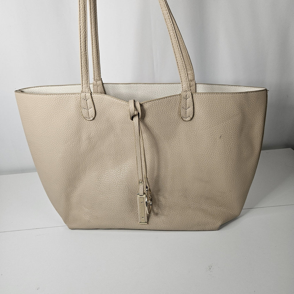 Y2K BCBG Paris Reversible Faux Leather Tote Laptop Bag Beige Goldtone Hardware