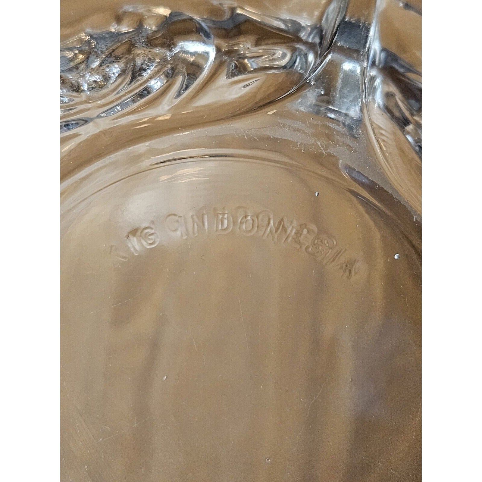 Vintage 6" Glass Ashtray KIG Indonesia Pressed Glass Rose Pattern