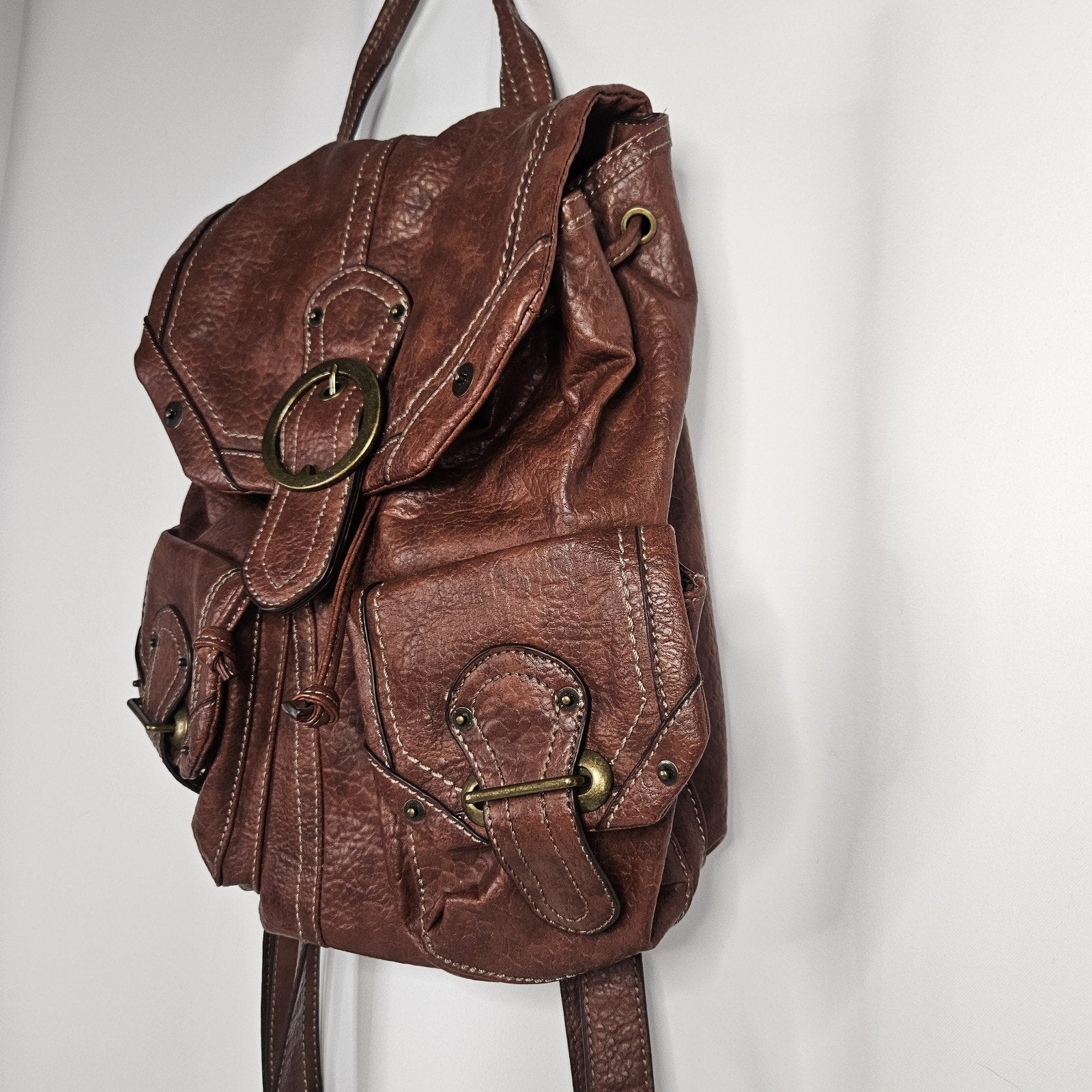 Nine West American Vintage Brown Leather Backpack Hand Bag Travel Purse 13x12