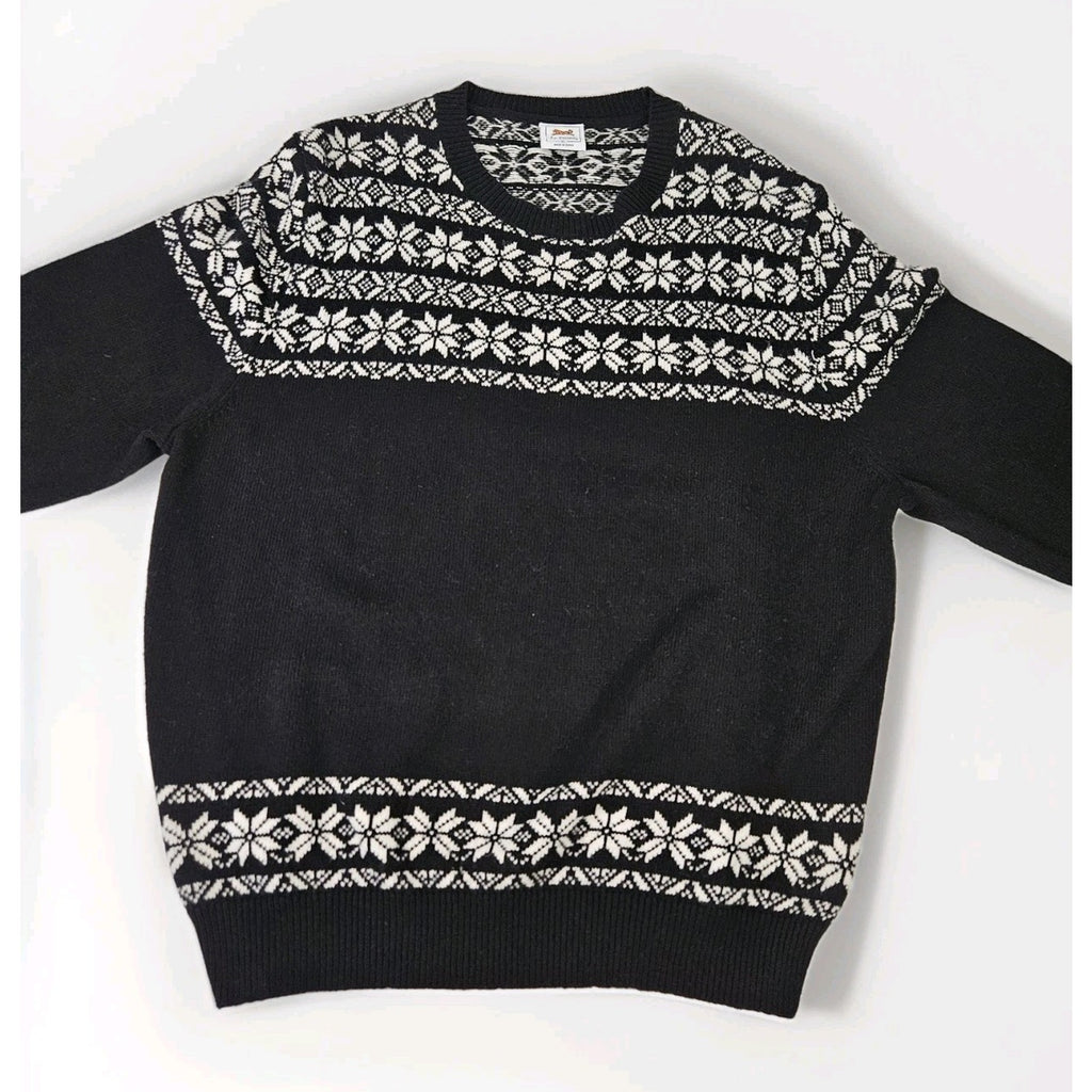 VTG Le Tiger Womens XL Pullover Black White Fair Isle Knit Sweater Holiday
