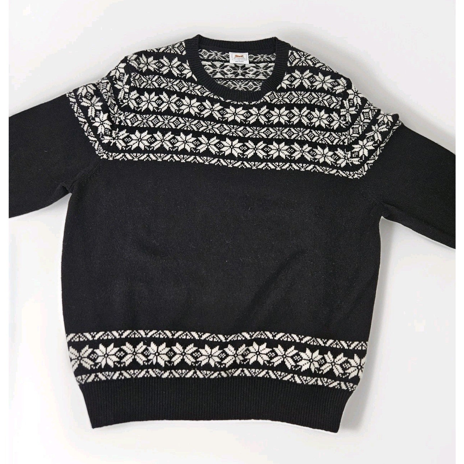 VTG Le Tiger Womens XL Pullover Black White Fair Isle Knit Sweater Holiday