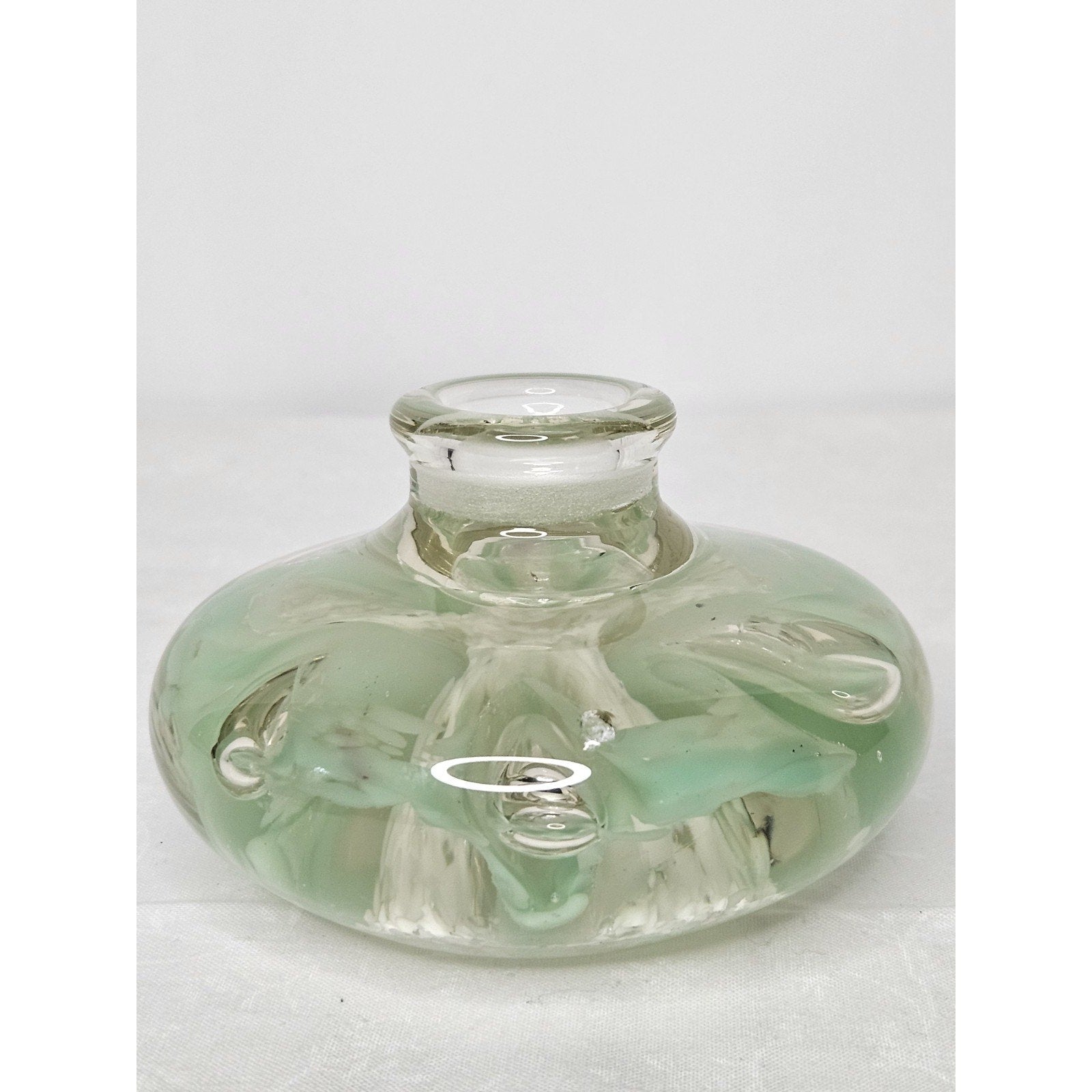 Vintage Glass Candle Holder Flower Claire Paper Weight Mid Century Glass Art