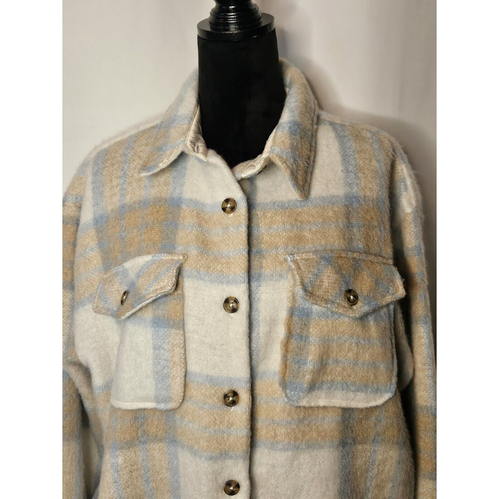 NWT Grace & Karma Women's Size L Shacket Plaid Button Down Pockets Shirt/Jacket