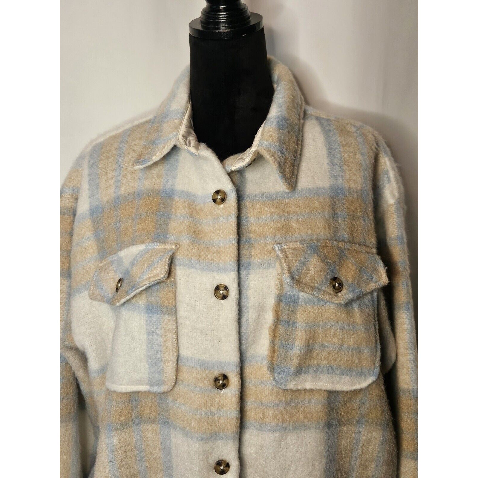 NWT Grace & Karma Women's Size L Shacket Plaid Button Down Pockets Shirt/Jacket