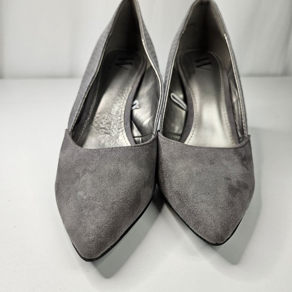 Worthington Women's Gray Suede High Heels Pumps Shoes Size 8.5 Faux Snakeskin