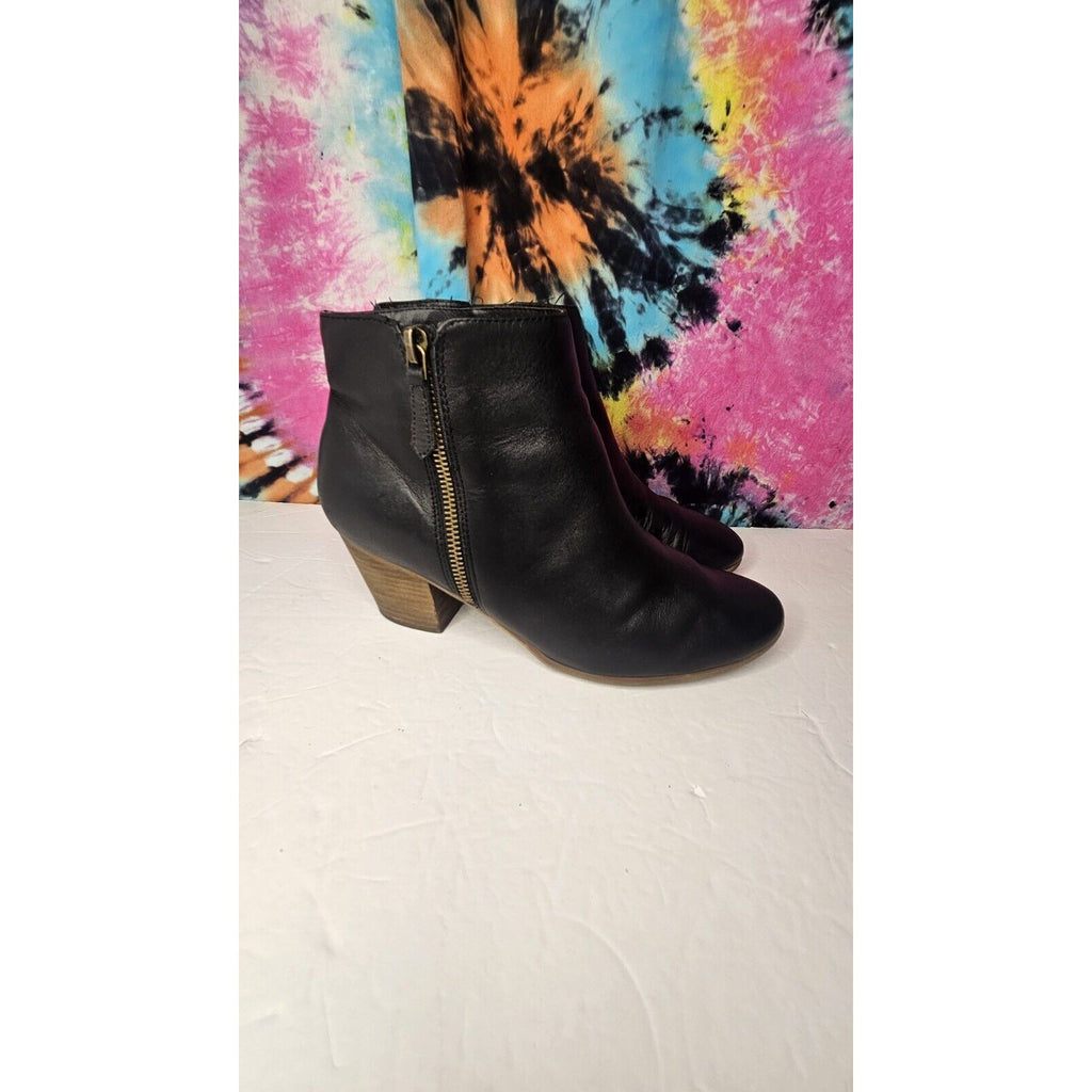 CROWN VINTAGE WOMEN'S BLACK SOFT LEATHER SIDE ZIP HEELED ANKLE BOOTS SIZE 8.5M