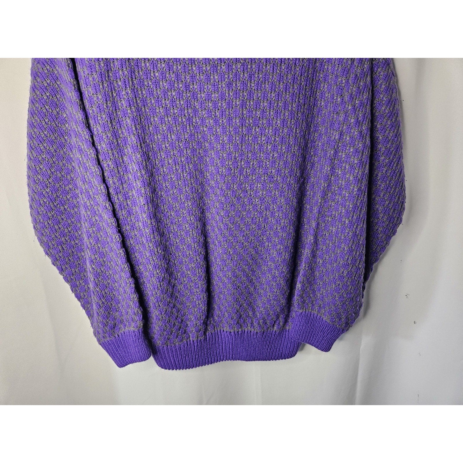 Vintage Hunter Glen Open Knit Sweater Large Purple Gray 1/4 Zip Lightweight