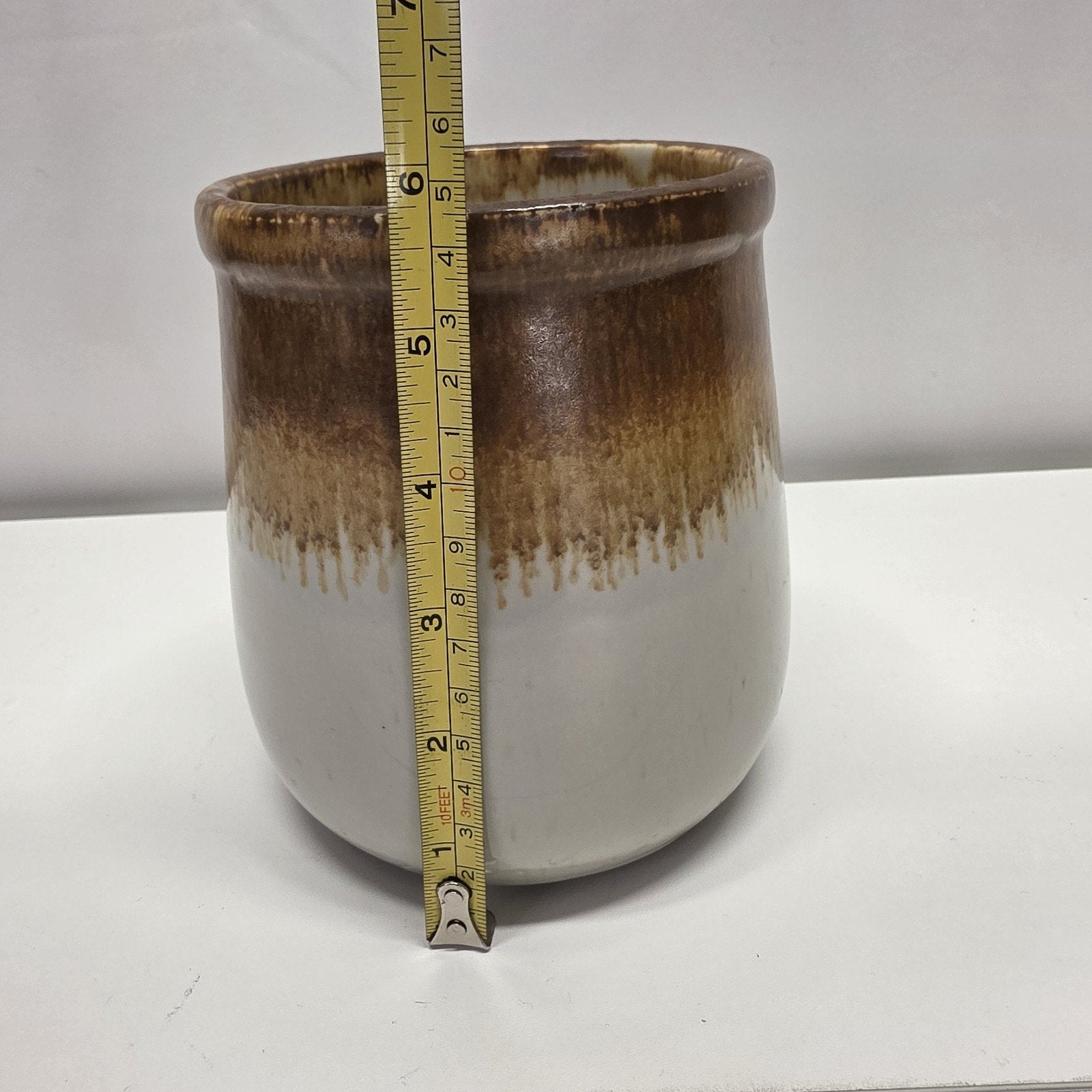 Vintage McCoy Stoneware Glazed Art Pottery Utensil Crock 6” Brown #35 USA Retro