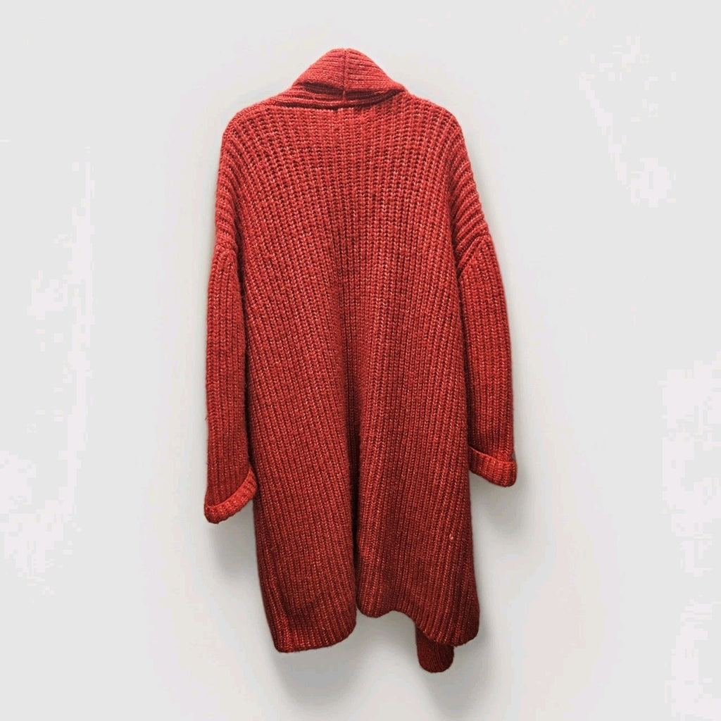 Ciebon Anthropologie Long Chunky Knit Red Cardigan Sweater XL Duster Valentines