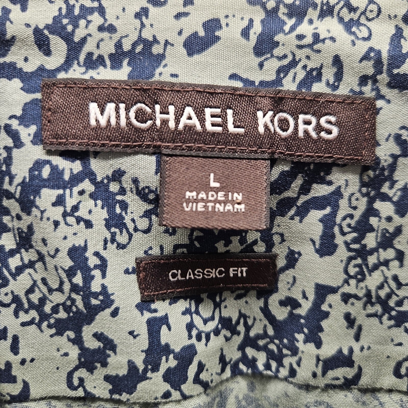 Michael Kors Mens Button Down Long Sleeve Classic Fit Shirt MK Logo Abstract