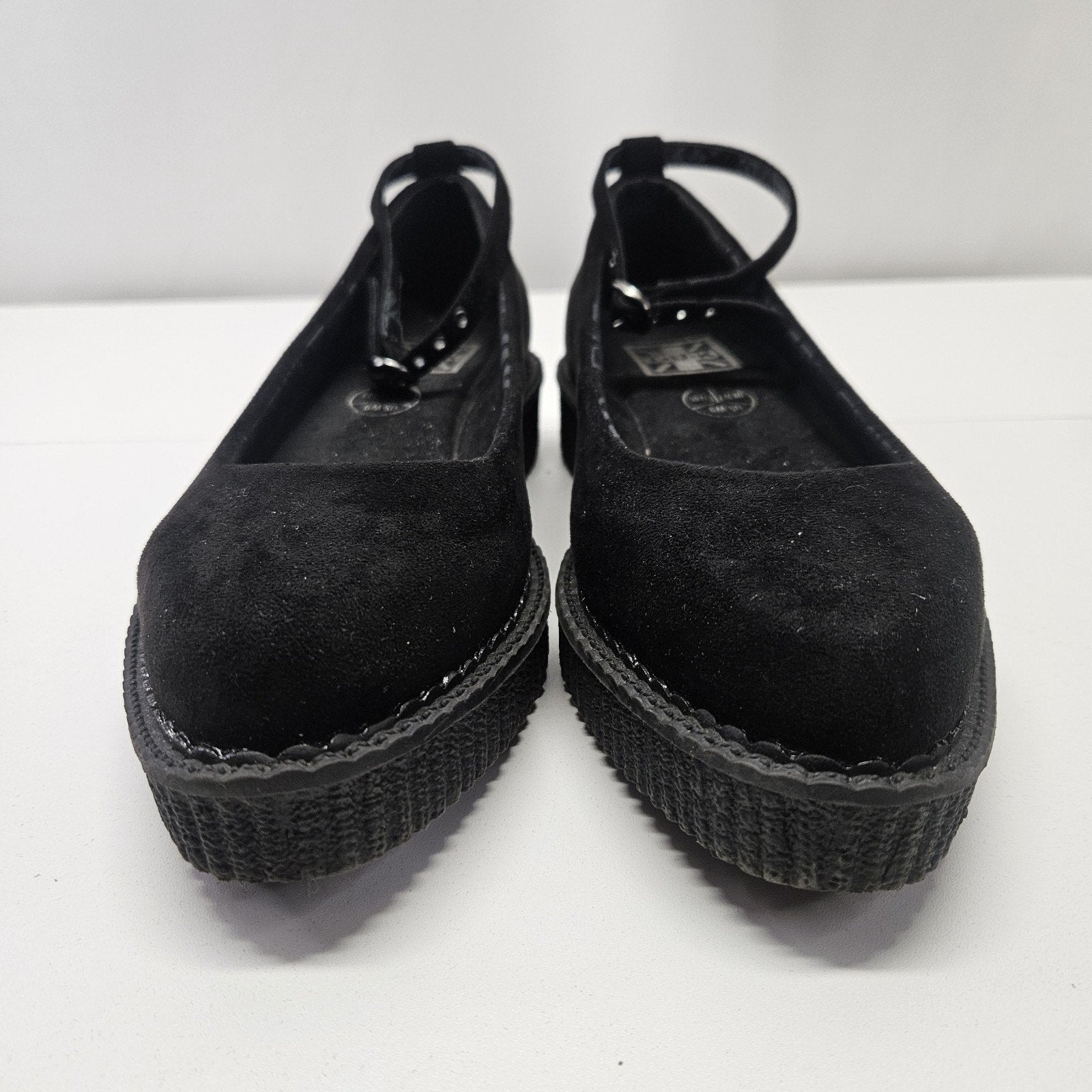 TUK Black Pointed Ballet Ankle Strap Creeper Women's Size 9 Casual Comfort Shoes