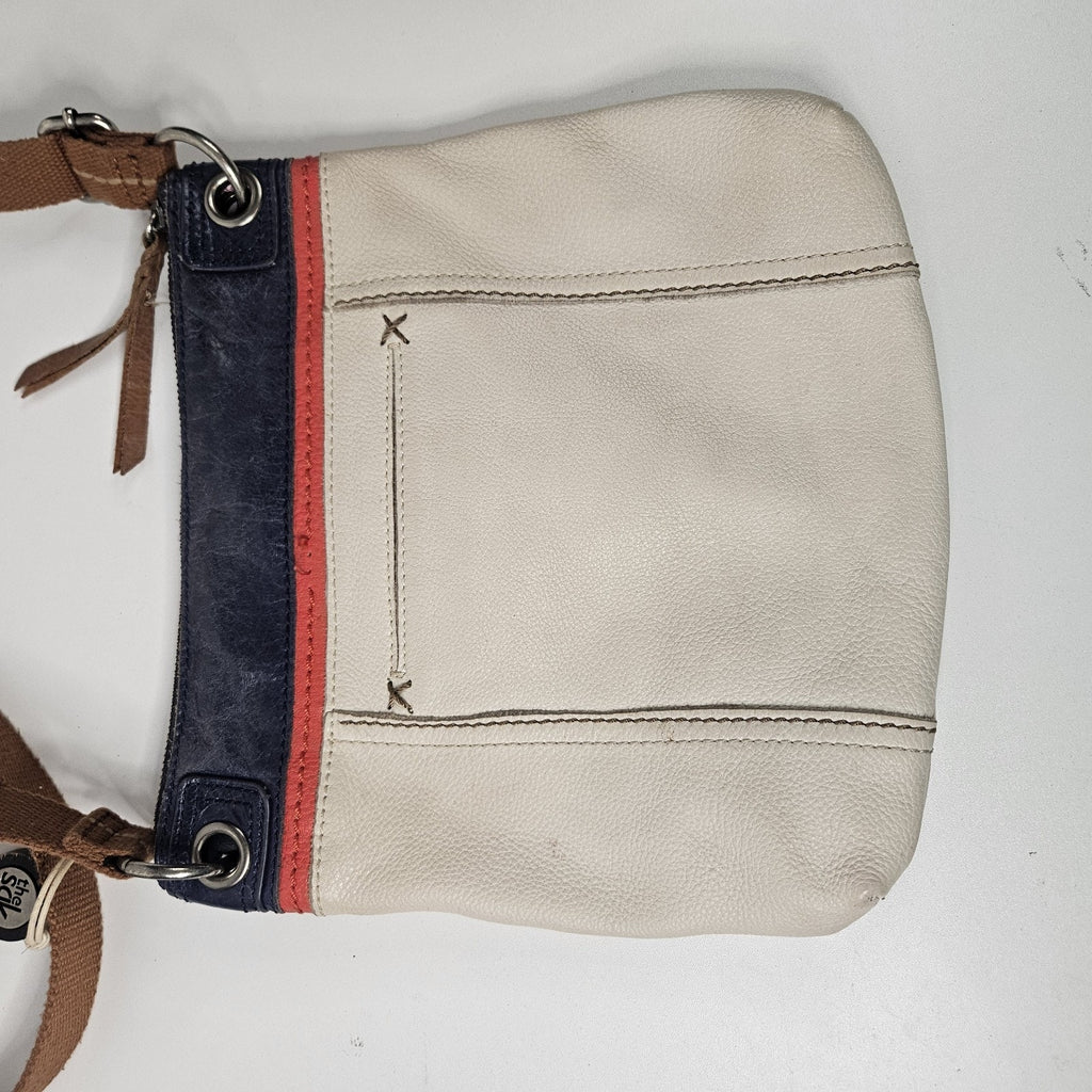 The Sak Pebbled Leather Crossbody Shoulder Handbag Webbed Strap Beige Kendra
