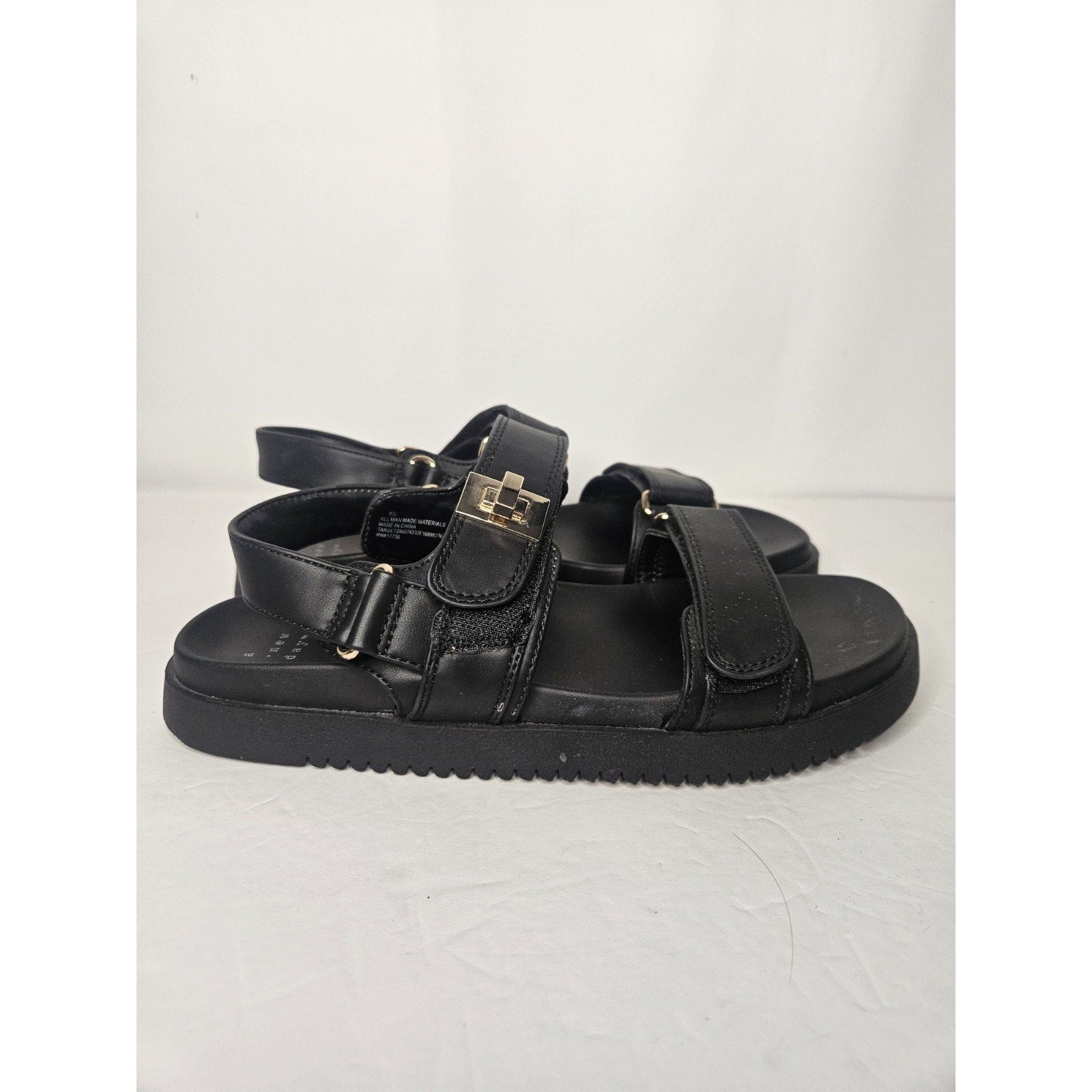 A New Day Sandals Women's 9.5 Slingback Strappy Black Faux Leather Casual