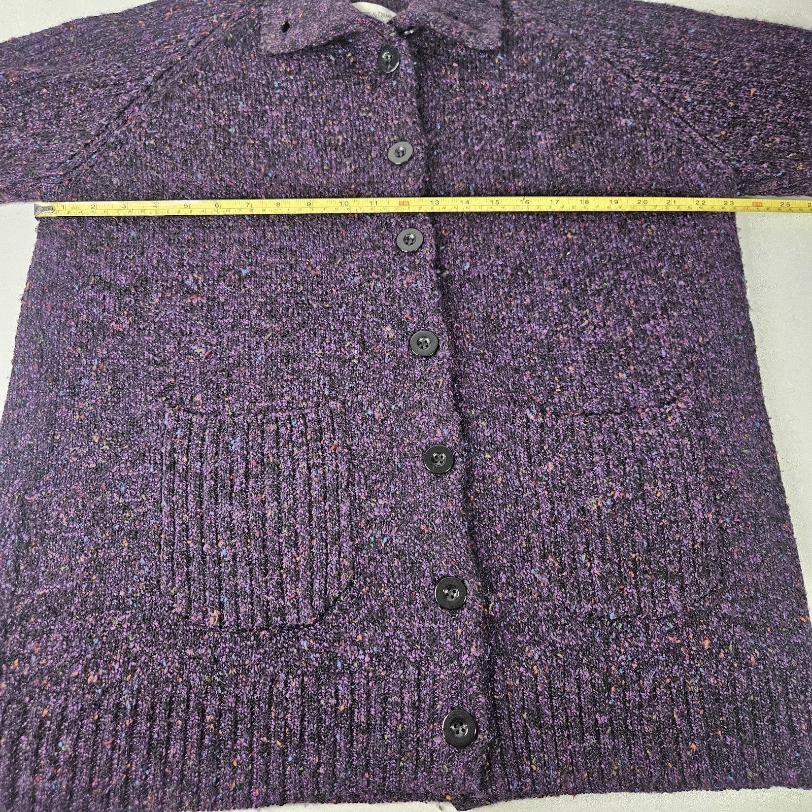 90s Chunky Knit Cardigan Sweater Purple Speckled Plus Size 1X Granny Cottage