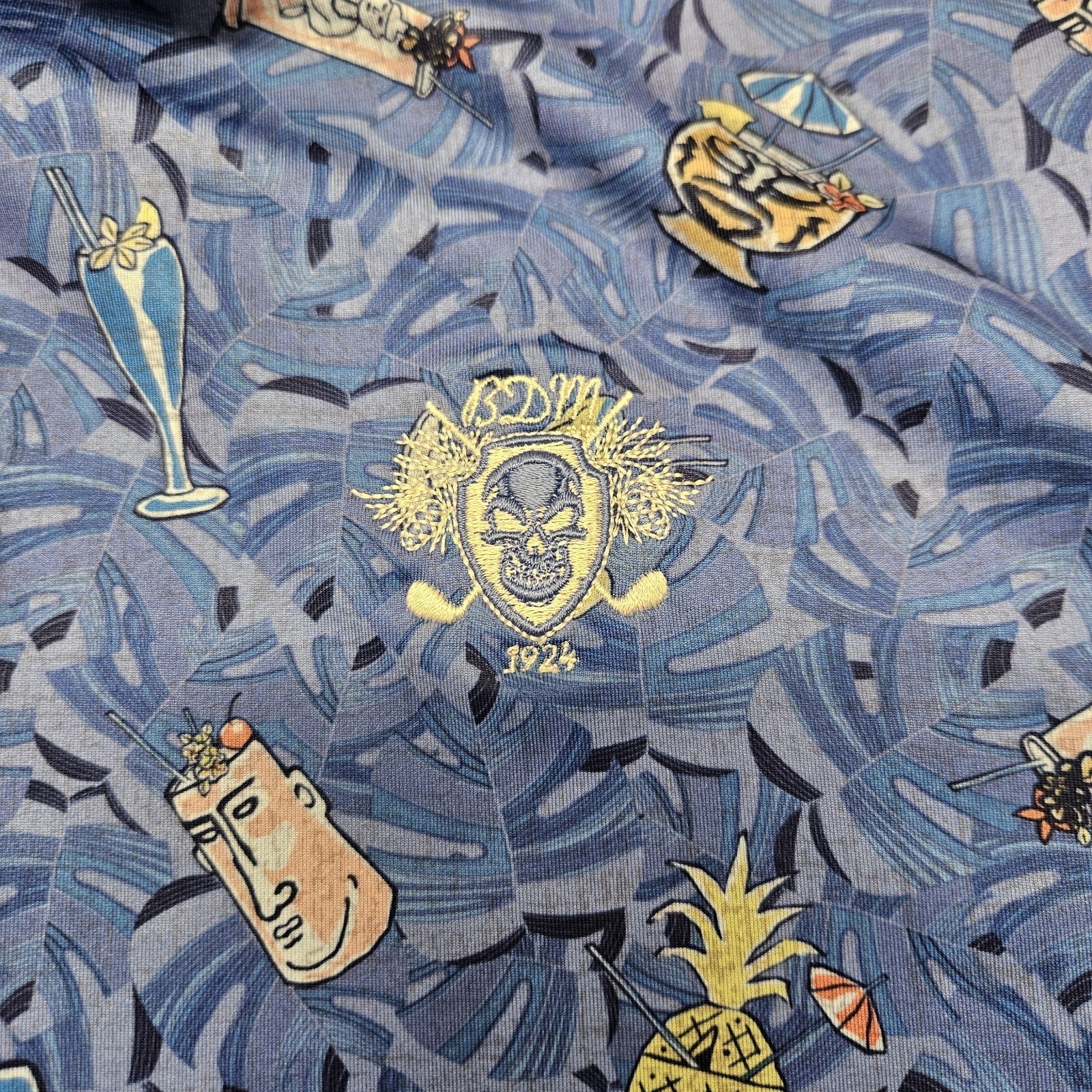 Johnny O Hawaiian Aloha XXL Golf Shirt Tiki Drinks Pineapples Cocktails Mai Tai