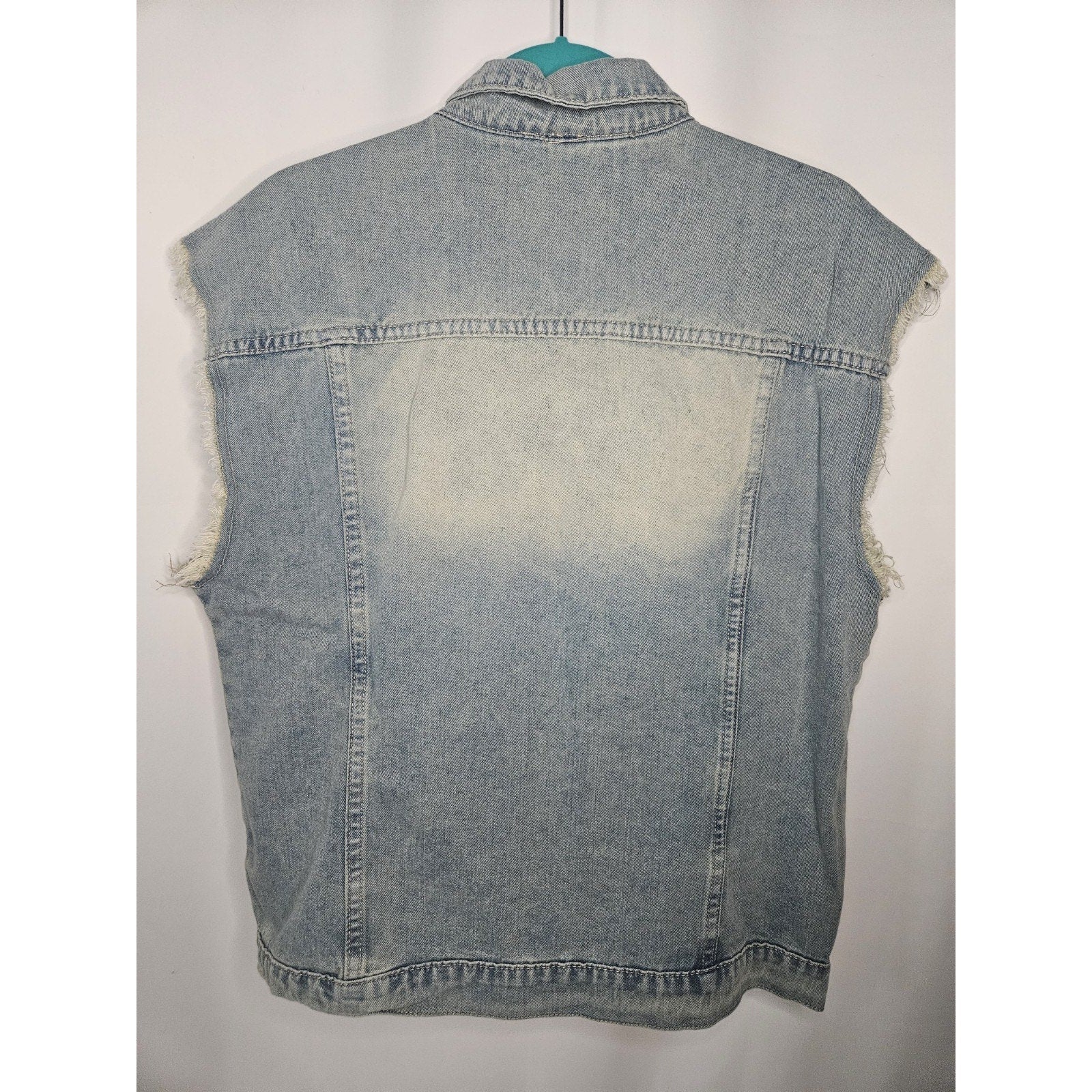 Manfinity Blue Denim Distressed Cutoff Button Up Vest Mens Size Large Lightwash