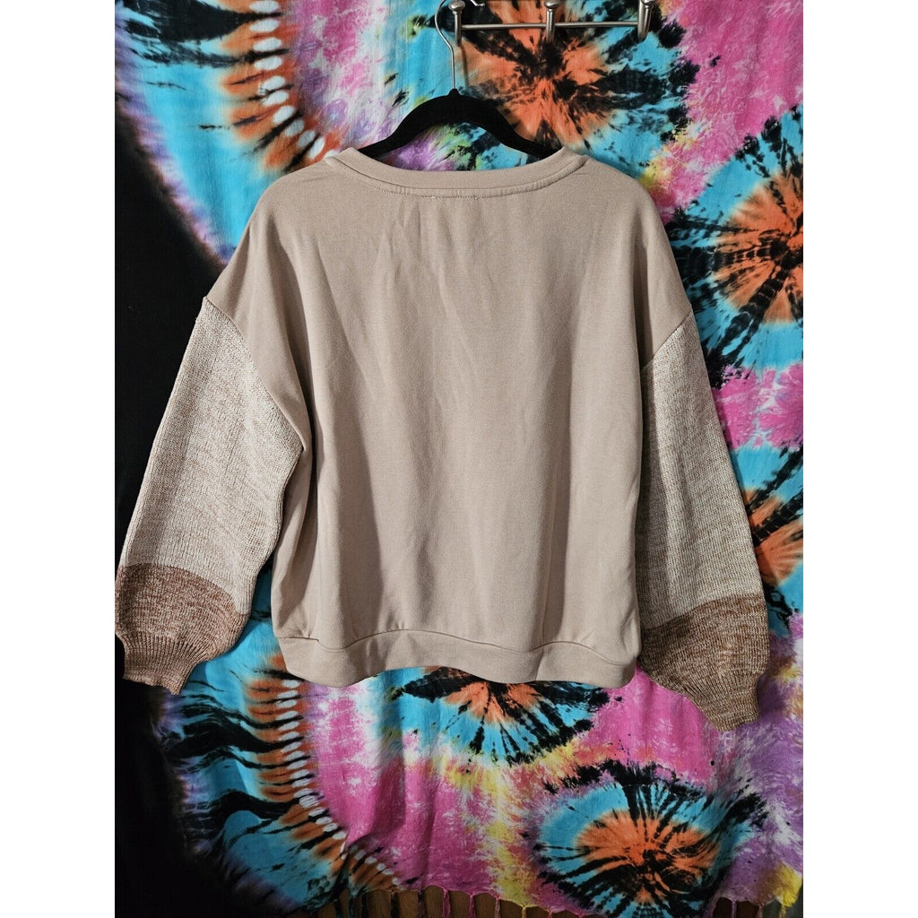 Blu Pepper Colorblock Womens Sweater Outside Seams Gray Cream Tan Size Large