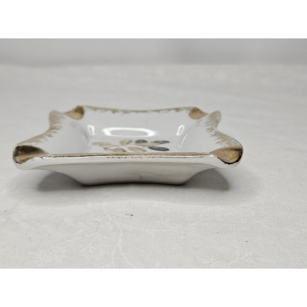 Vintage Porcelain Ashtray Japanese Leaf Design With Gold Trim 3" Mid Century