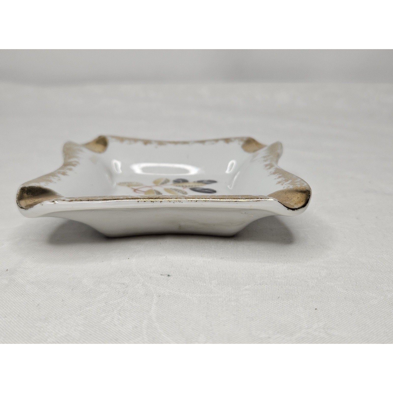 Vintage Porcelain Ashtray Japanese Leaf Design With Gold Trim 3" Mid Century