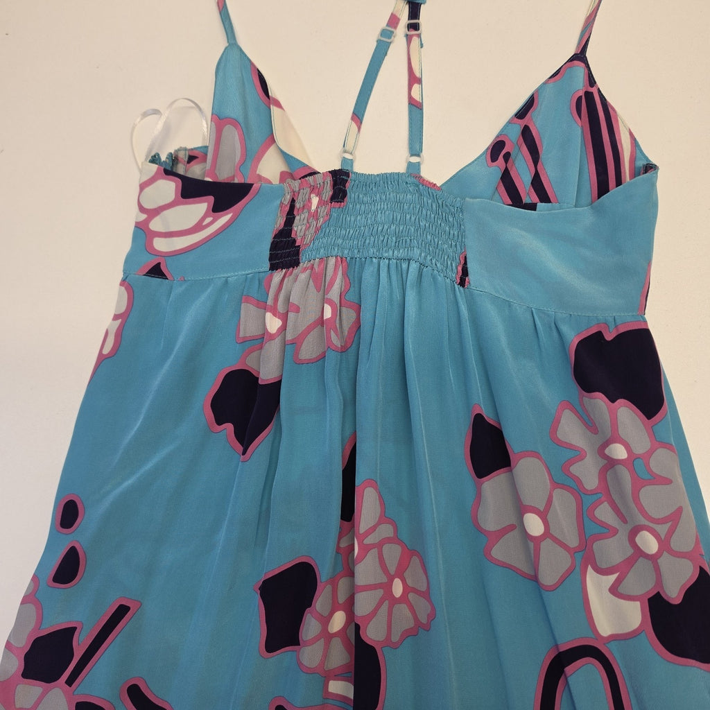 Yumi Kim Maxi Dress Women Blue Floral Silk Boho Romantic V-Neck SIZE M