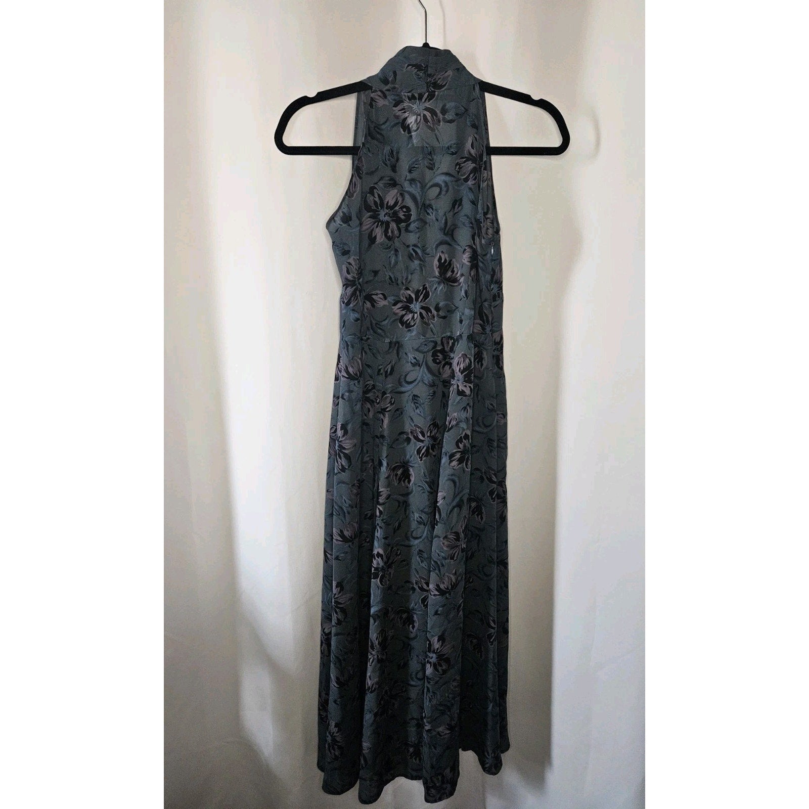 Vintage High Neck Sleeveless Dress Sheer Floral Maxi Blue Empire Waist XS 0/2