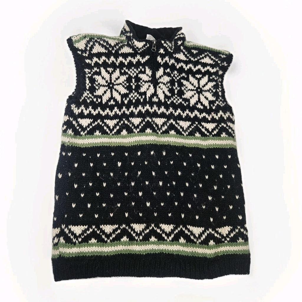 Vtg Ginger Blossom Ethnic Arts Wool Full Zip Sweater Vest Mens Sm Black Fairisle