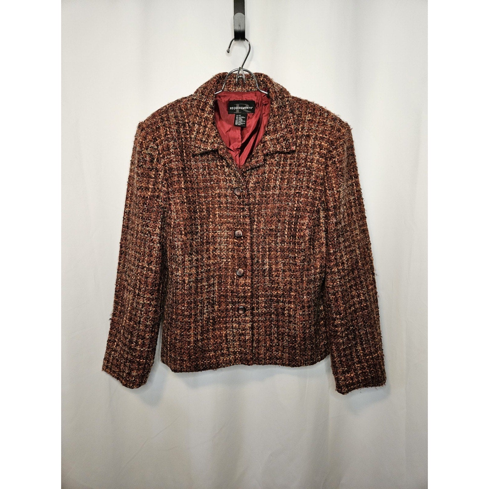 Vintage 80s Requirements Burgundy Tweed Academia Lightweight Blazer Jacket 16