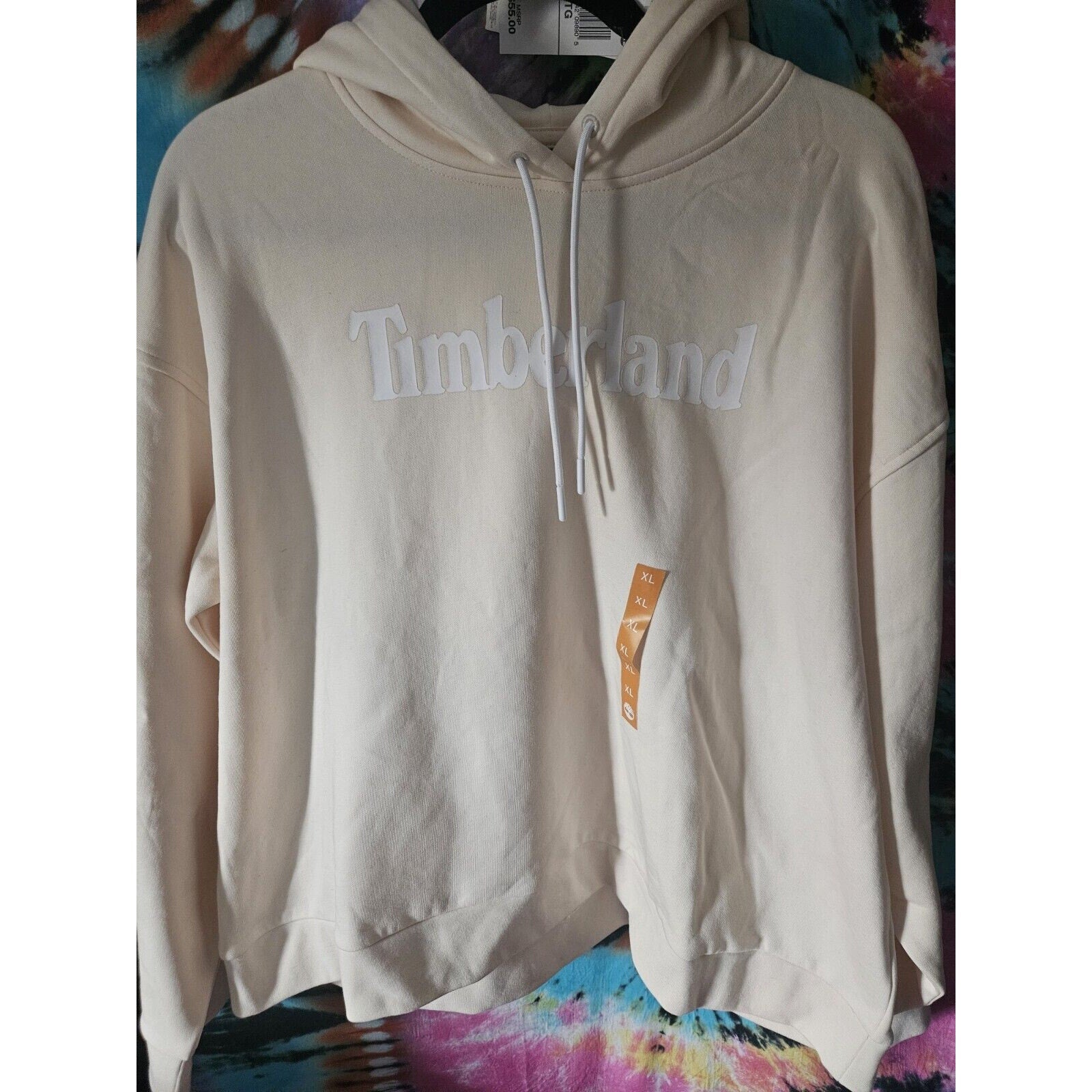 Timberland Cropped Hoodie Women's XL Oversized Fit Cream W White