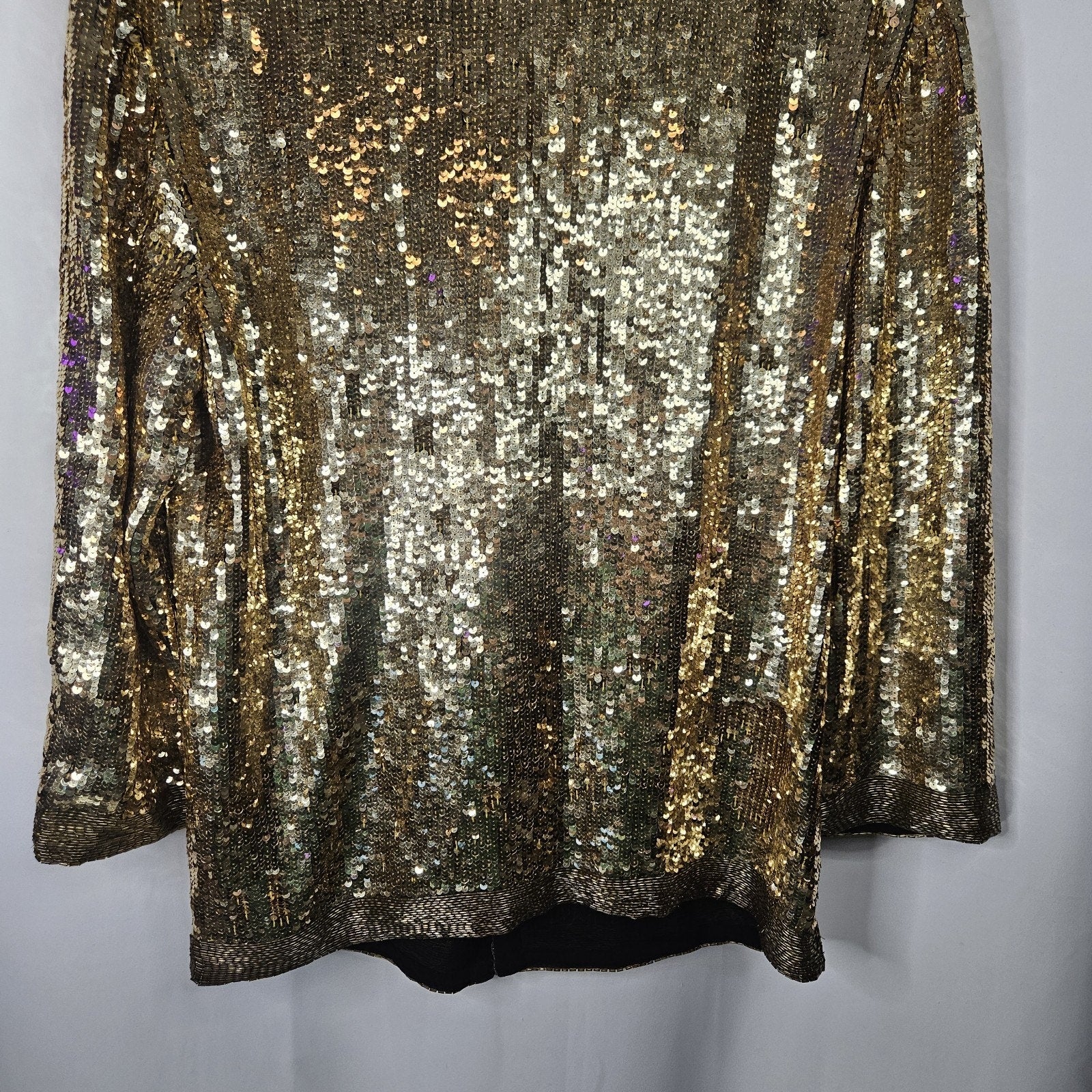 Vtg 80s Silk Gold Sequin Beaded Blazer Disco Glam Women Evening Jacket Festival