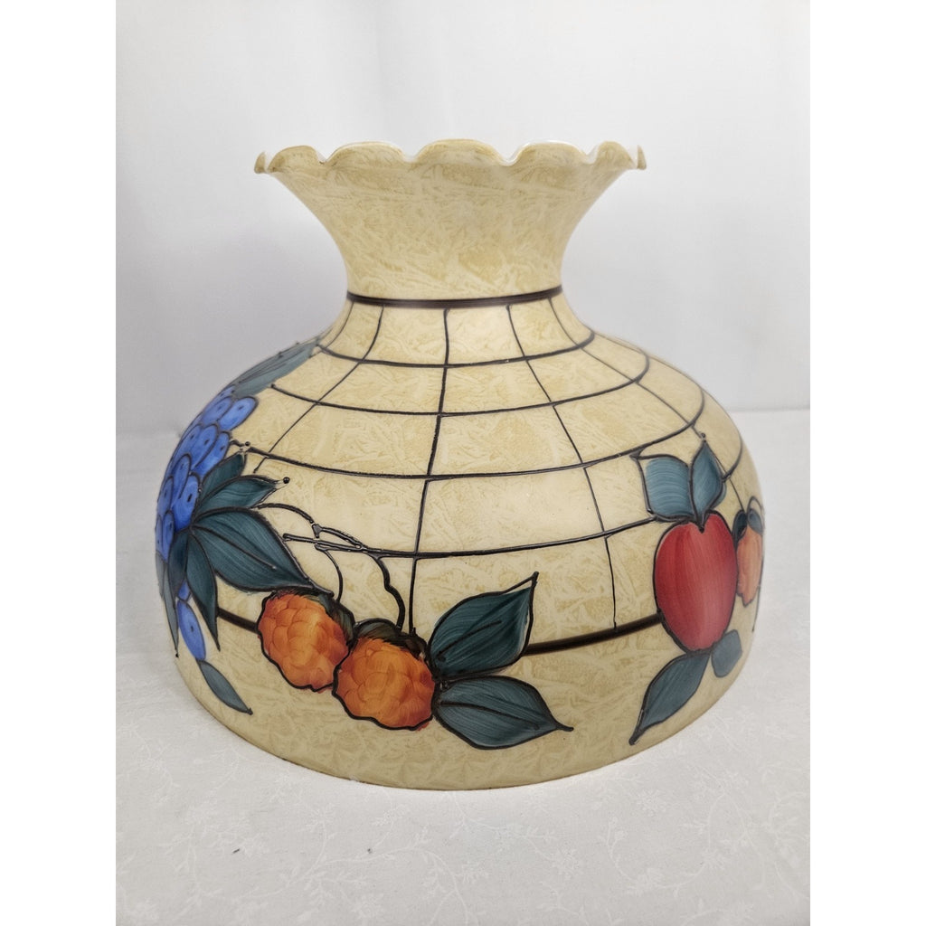 Vtg. Hand-painted Hurricane Lamp Shade 9 1/2 Inches Tall Fruit & Floral