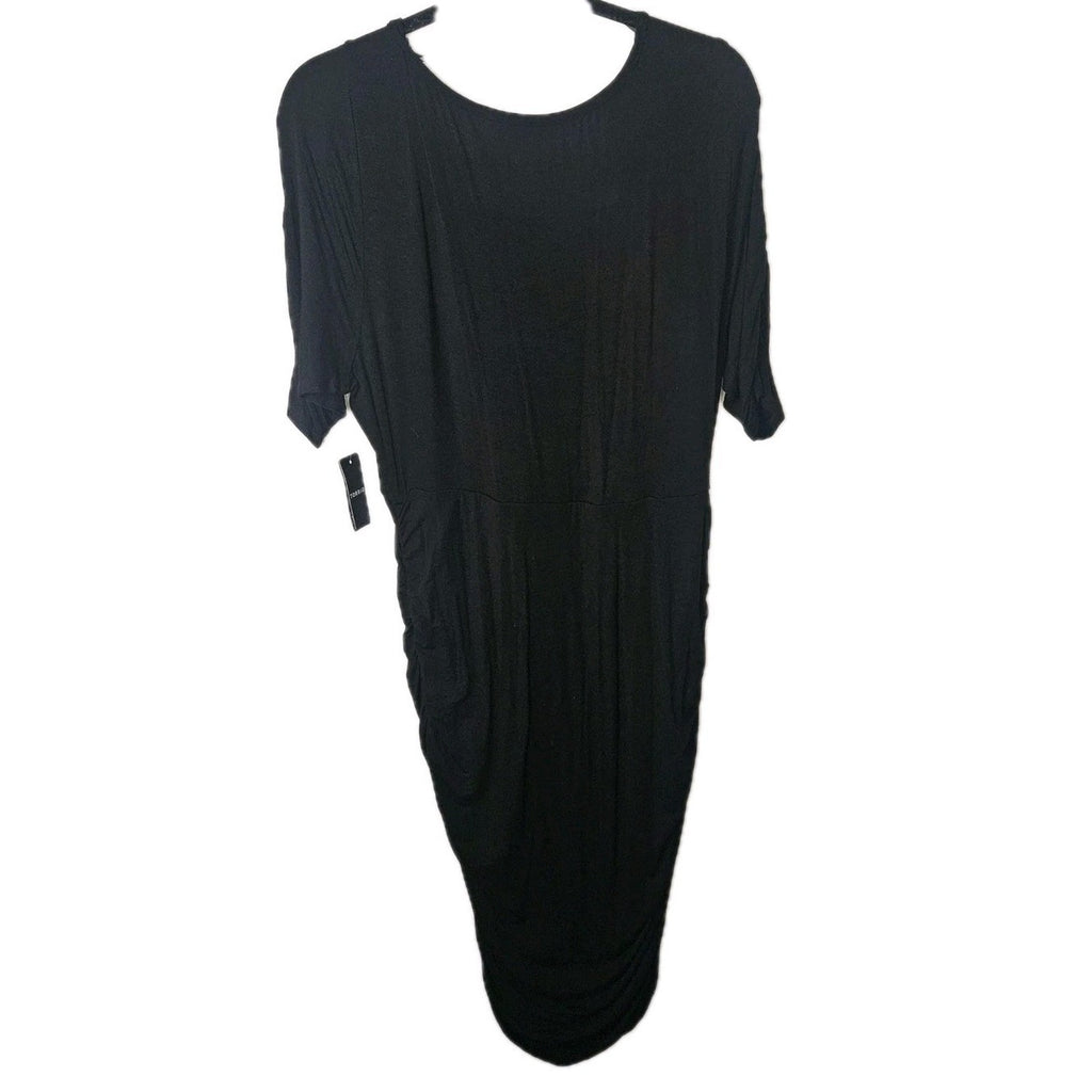 Torrid NEW Ruched Super Soft Elbow Sleeve Bodycon Dress Black Comfy Sz 1X