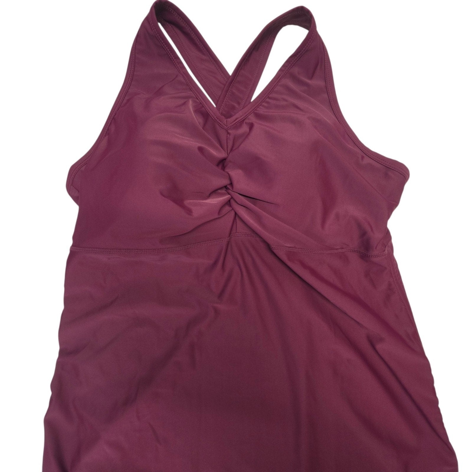UV Skinz Women's Ruched Swim Tunic Tankini Top Deep Plum 2XL Beach Resort Sporty