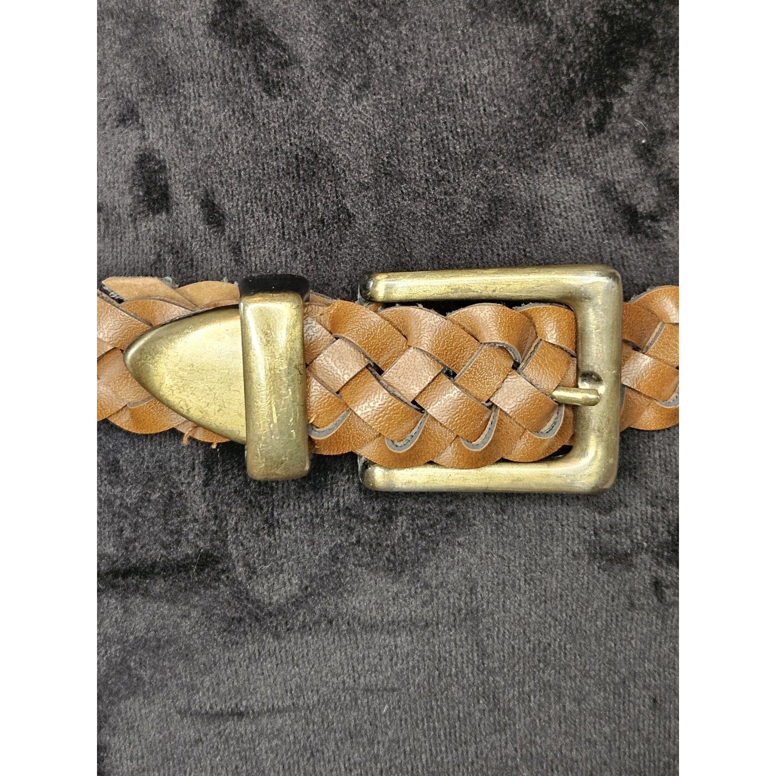 Women's Belt Brown XS VTG Braided Woven Faux Leather Metal Tip Casual Ladies 30"