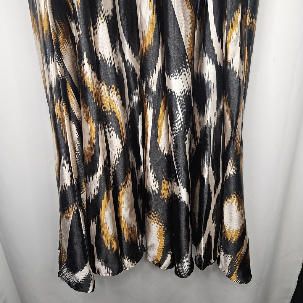 Truly 4 You Womens Plus 3X Black Tan Brown Boho A-line Abstract Print Maxi Skirt