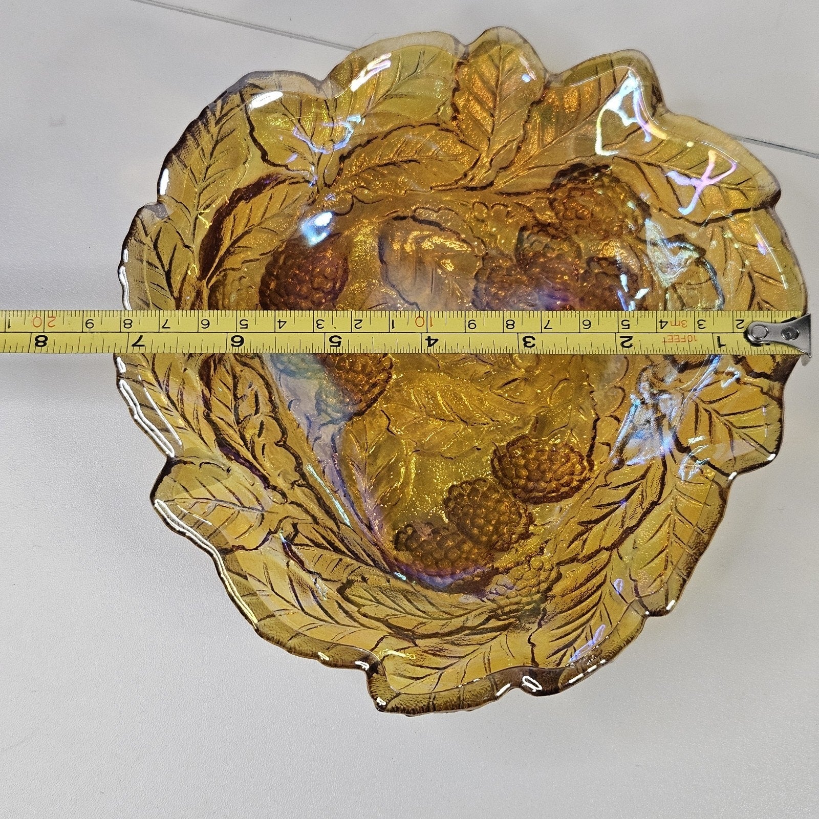 Vintage Carnival Glass Bowl Electric IRIDESCENT MARIGOLD Berries Triangle Dish