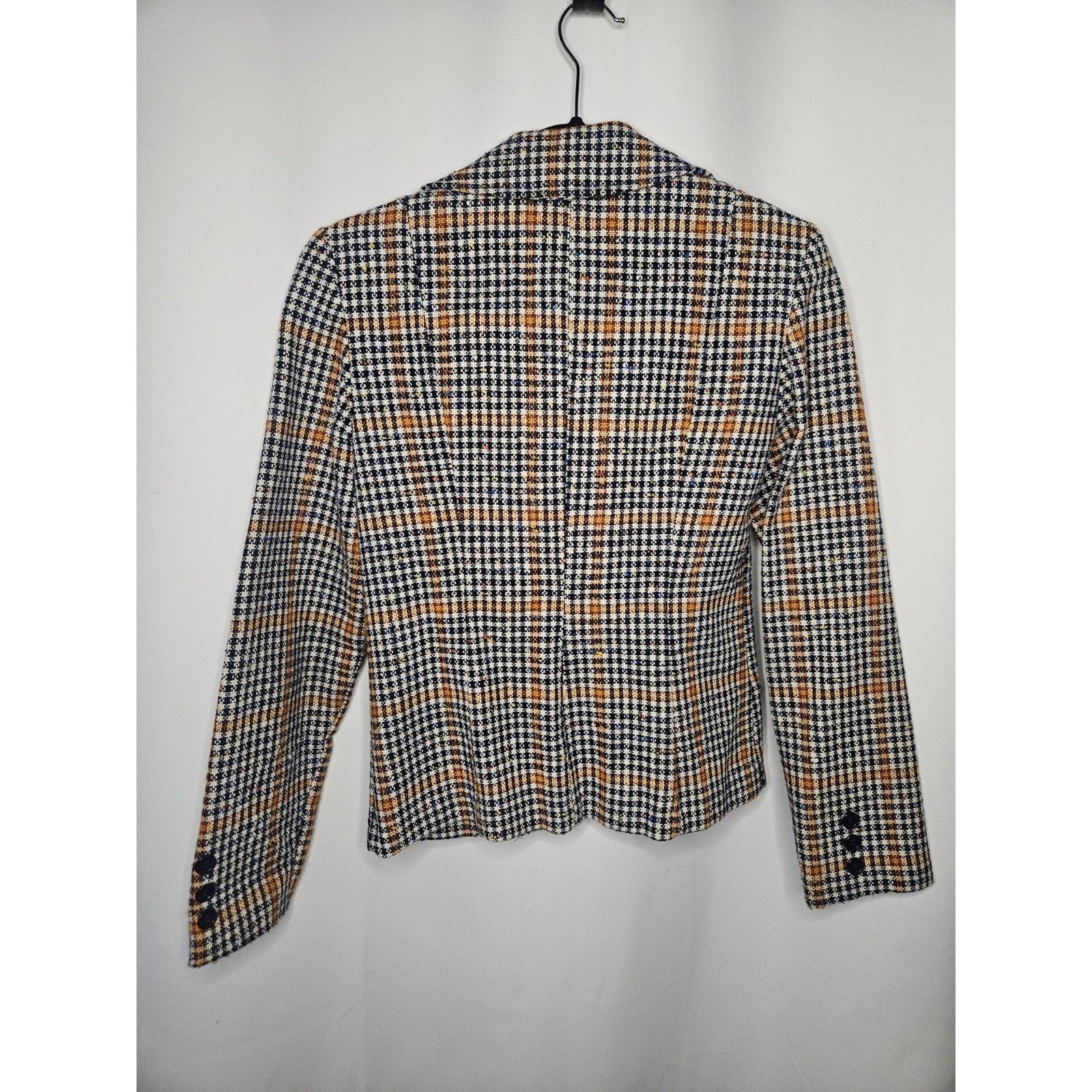Vintage Women's Plaid Tartan Jacket Blazer Size Small Navy Orange Yellow