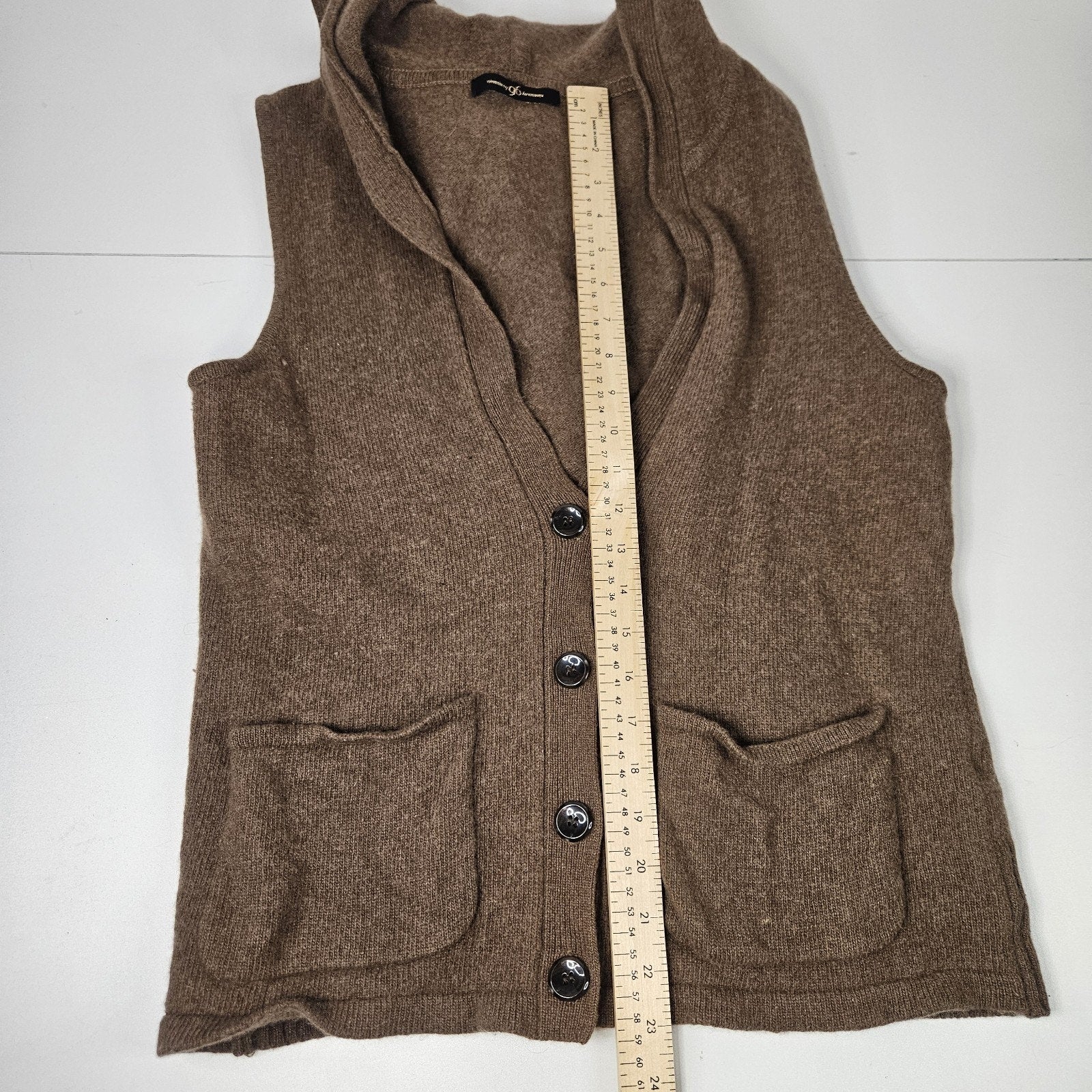 Vtg Womens NineSix 96 New York Brown Hooded Wool Button Up Knit Sweater Vest Med