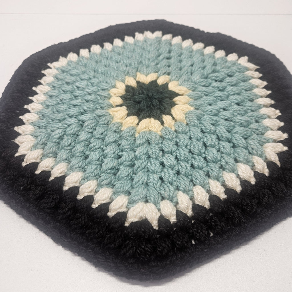 Crochet Knit Granny Square Placemats Set Of 4 Handmade Black Teal Cream Green