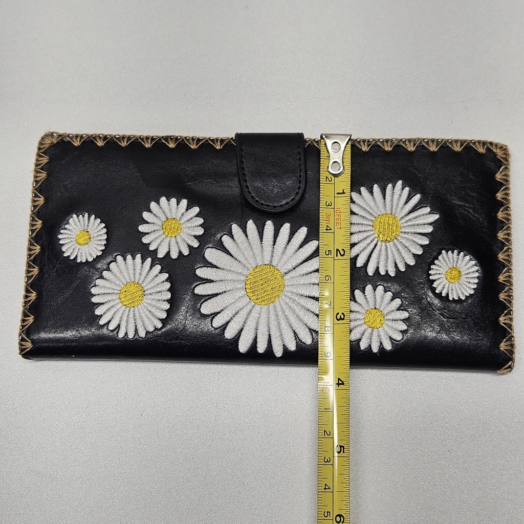 Lavishy Black Travel Folding Wallet Daisy Flowers Hippy Love Flower Checkbook