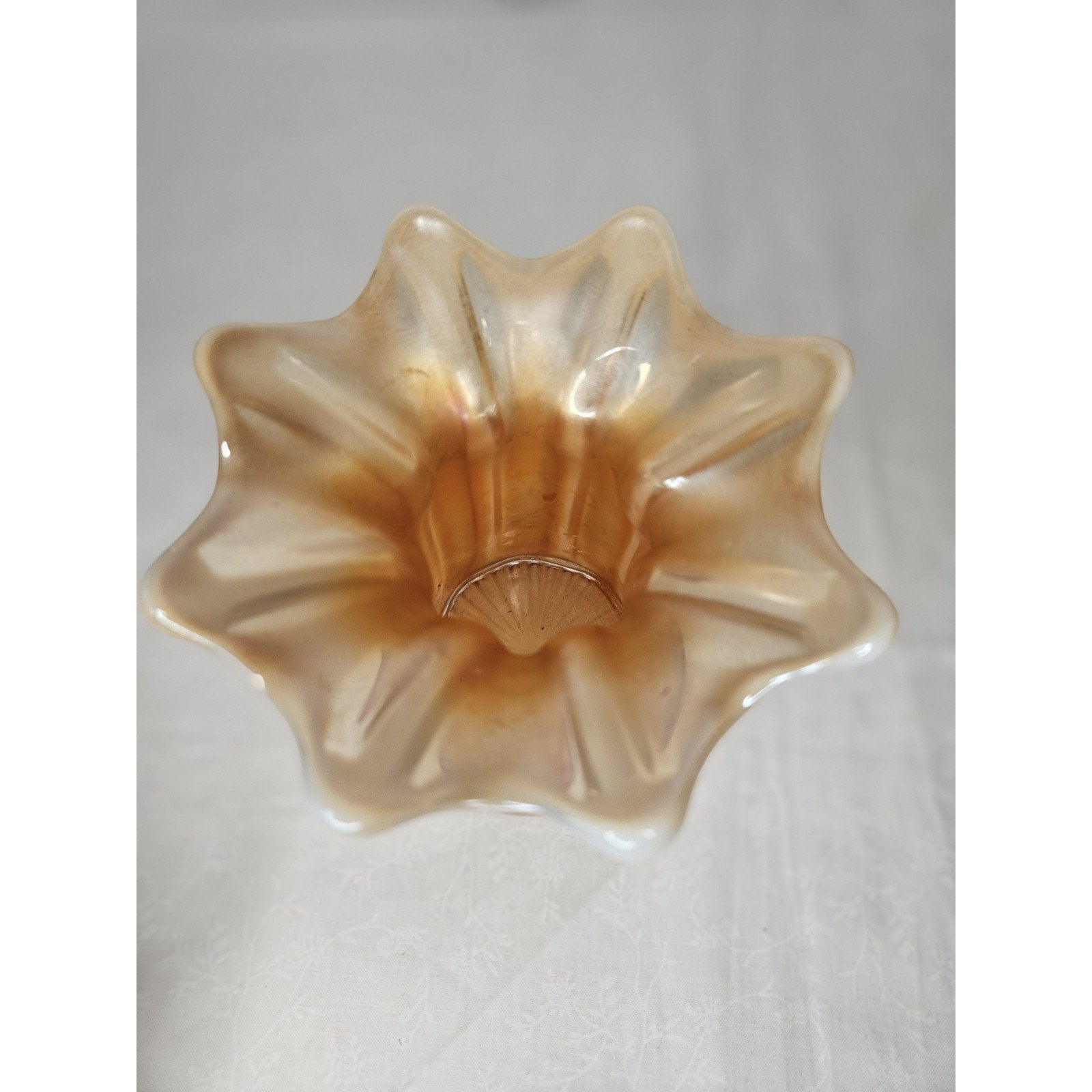 Antique Dugan Ladies Spitoon Wide Rib Autumn Orange Opal. Carnival Glass 5.25"